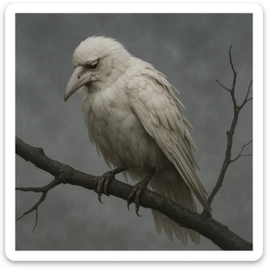 a sad white crow sticker
