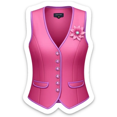 a stylish women’s vest, sleeveless, elegant and decorative design, in a bright pink color with small cute details, feminine and fancy look, no background, ONLY VEST sticker
