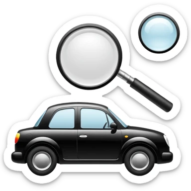 car silhouette with a magnifying glass above it sticker