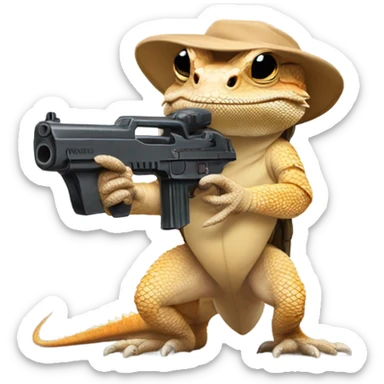 Bearded dragon with a gun  sticker