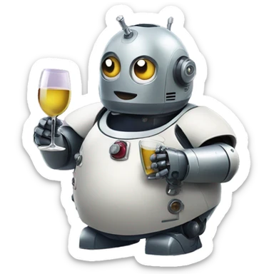 chubby french robot drinking wine sticker