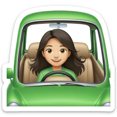 Long hair asian girl driving on her way in a green car  sticker