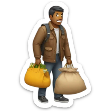 man with overloaded bag with money sticker