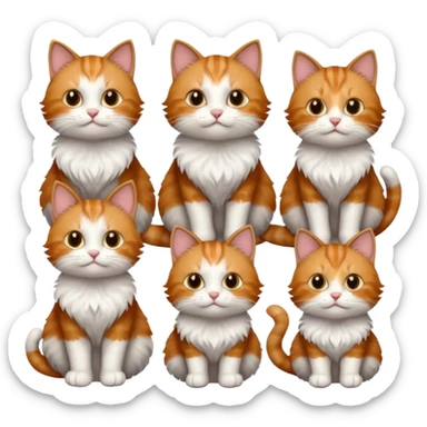 6 cats: 1 small ginger and white, 1 small brown tabby and white, 1 small grey and white, 1 big grey and white, 1 mostly grey with white paws and small white patch on chest and 1 calico sticker