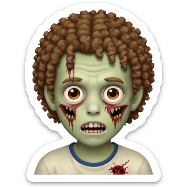 menino com cabelo cacheado e olhos marrons, com boca de zumbi sticker