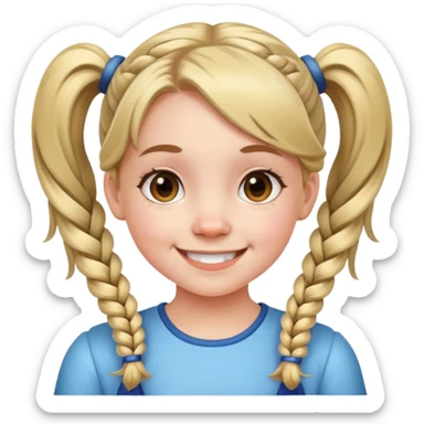 young girl with pigtails, smiling sticker