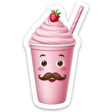 strawberry milkshake in a paper cup with mustache sticker