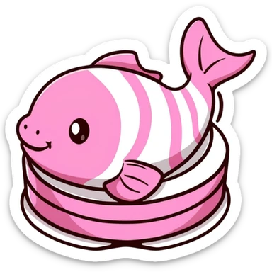cute fish cake with pink swirl, white base with pink spiral pattern, narutomaki, kawaii Japanese food sticker