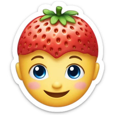 Smiling cute Baby face with blue eyes with a strawberry on top of the head sticker