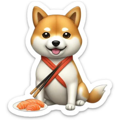 Shiba Inu wearing clothes eating sushi  sticker