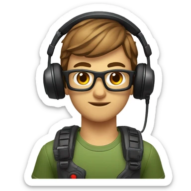 Gamer mit Glatze, schwarzes Headset mit schwarz-grünen Katzenohren, kurzer rot-brauner Vollbart, grau-blaue Augen sticker