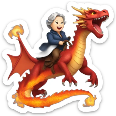 Kathy Bates riding a fire breathing dragon sticker