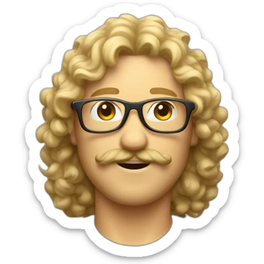 guy with a curly blond mullet mustache and glasses sticker