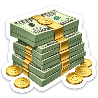 stack of dollar bills and coins sticker