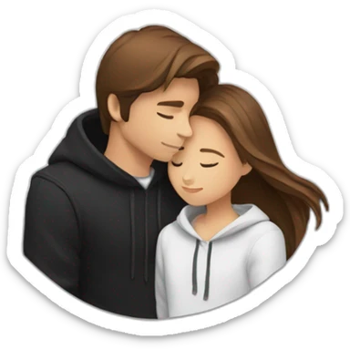 girl with long brown hair in white shirt hugging boy with brown stylish hair and black hoody sticker