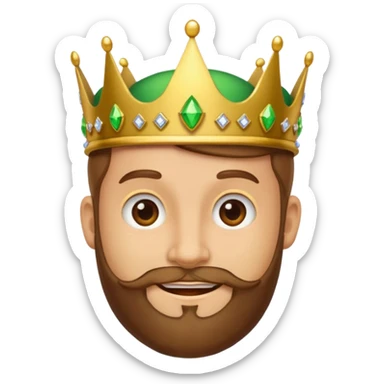 Create a cartoon-style emoji of Gaspar, one of the Three Wise Men. Only show his face and crown. He has a gentle smile, brown beard, and a green and gold crown with jewels. Make it colorful, simple, and suitable as an emoji. sticker