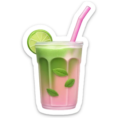 Matcha ice tea with light ice and pink straw sticker