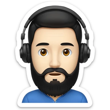 Boy with long black hair and a big beard wearing headphones sticker