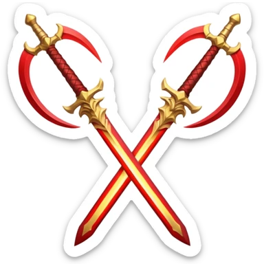 fiery royal golden swords crossewith red blade sticker