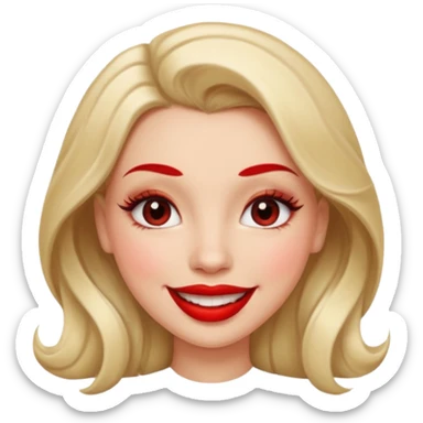 in the style of apple IOS emojis, give me a girly face emoji, with big red lips and eyelashes sticker