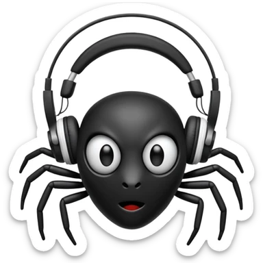 A black spider with white headphones sticker