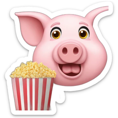 Pig watching screen while eating popcorn sticker