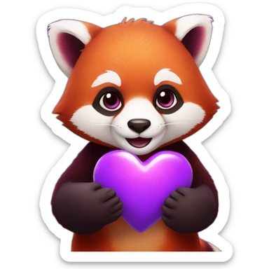 red panda holding a purple heart in his hands sticker