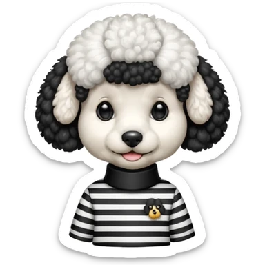 Poodle wearing black and white stripe shirt  sticker