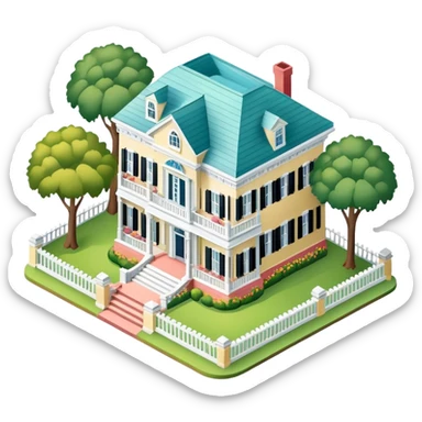 Charleston mansion, isometric dollhouse-style, realistic sticker