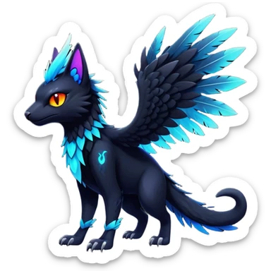 Black Dark Exotic Tropical Beaked Feathery Nocturnal Neon-glowing Abyssal Nightly Abyss-Cat-Gryphon-Salandit-Silvally-akémon Creature (full body) sticker