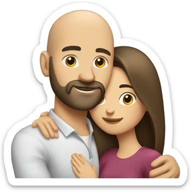 Bald man with a beard hugging his young brunette wife sticker