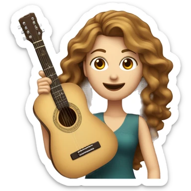 Une Femme caucasienne aux cheveux long brun ondulé qui chante dans un micro et joue de la guitare  sticker