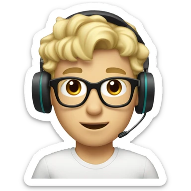 blonde boy front curl with glasses and headset sticker