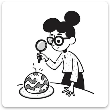 student examining something with a magnifying glass sticker