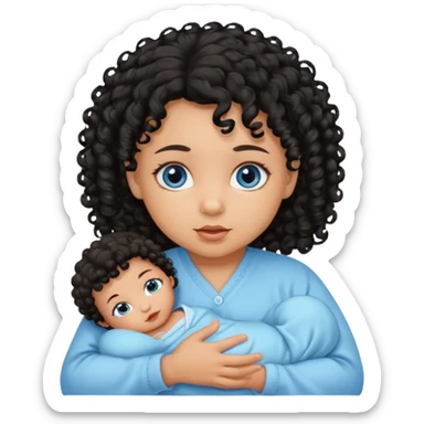 a girl tan newborn baby with black curly hair and blue eyes sticker