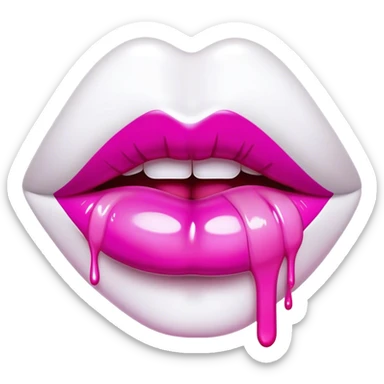 hot pink ombre glossy lips covered in dripping white paint sticker