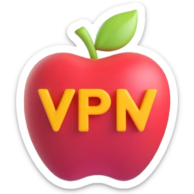 Add the word 'VPN' in a modern, bold, sans-serif font on the icon, keeping the Apple 3D emoji style. Ensure the connection from Germany to the USA remains clear and visible. sticker