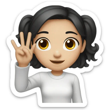 Small white skin black haired girl showing 3 fingers sticker
