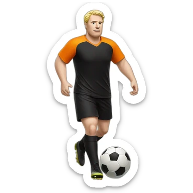 Fat white man play soccer orange and black sticker