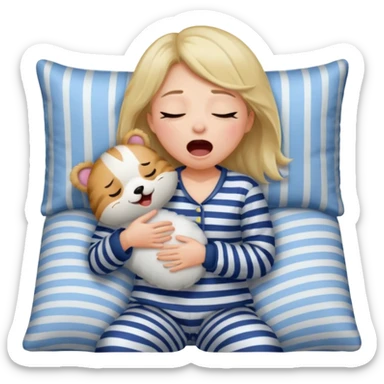 {
      "type": "human",
      "look": "girl in striped pyjamas, yawning, holding pillow",
      "description": "a sleepy girl in striped pyjamas yawning while holding a pillow"
    } sticker
