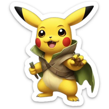 pikachu with the face of yoda and wolverine claws sticker