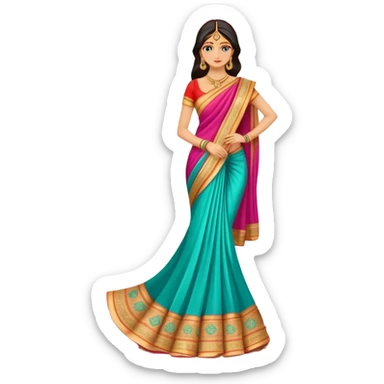 elegant colorful Indian saree with beautiful patterns and gold border sticker