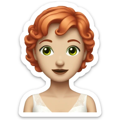 white red short hair girl green eyes wedding dress sticker