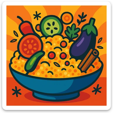 Moroccan curvy couscous, colorful, appetizing, food illustration sticker
