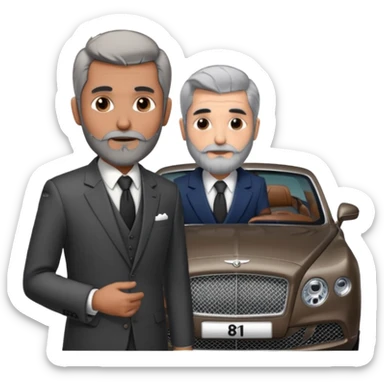 Dyed black gray hair  frencb beard graying indian guy in suit with a bentley names professor bw tlt sticker