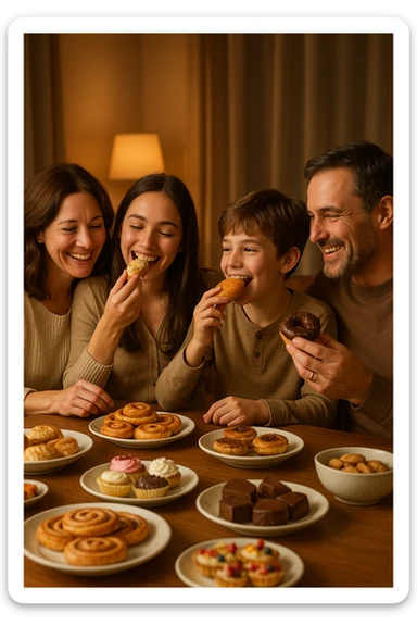 famiglia unita che dà amore e riceve amore e mangiano insieme dolci felici. realistiche sticker