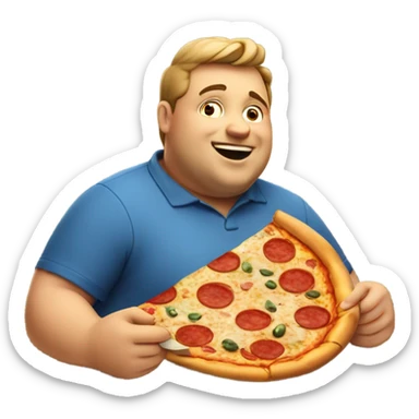 Fat man eating pizza sticker