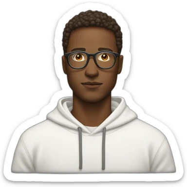 White guy with rounded glasses wearing a white aesthetic hoodie  sticker