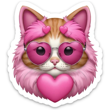 Cat with sunglasses holding a pink heart  sticker