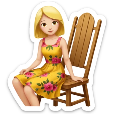 a yellow woman sitting on a chair sticker